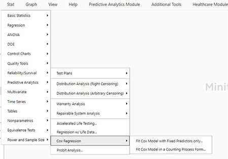 Imagen de Minitab de Regresión de Cox 